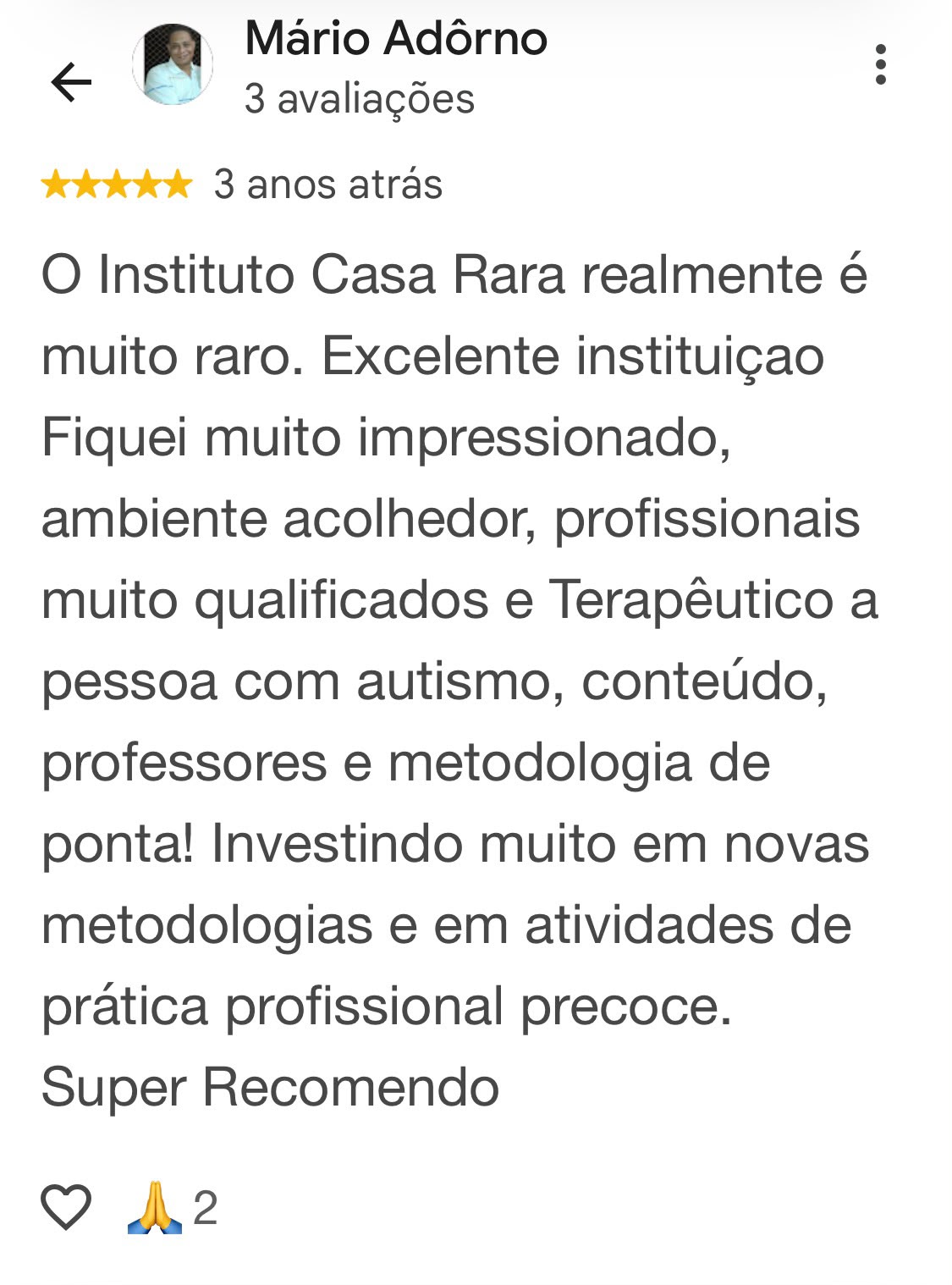 Avaliação de cinco estrelas publicada por Mário Adôrno