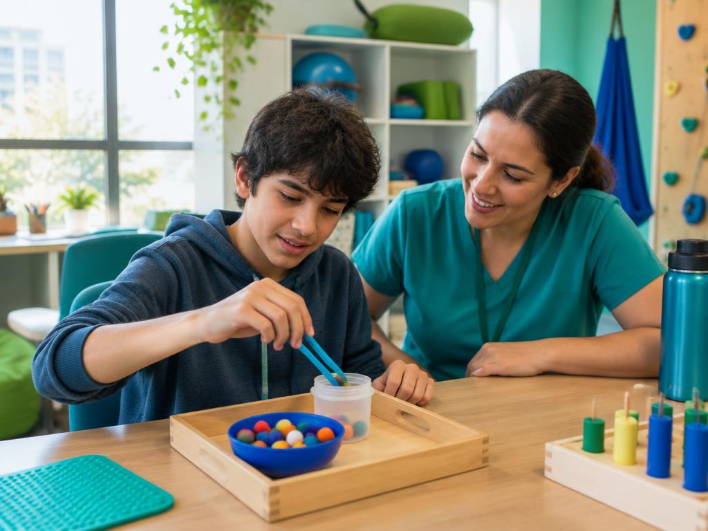 Jovem realizando atividade de terapia ocupacional